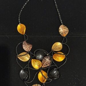 Elegant Black and Gold Murano Glass Necklace